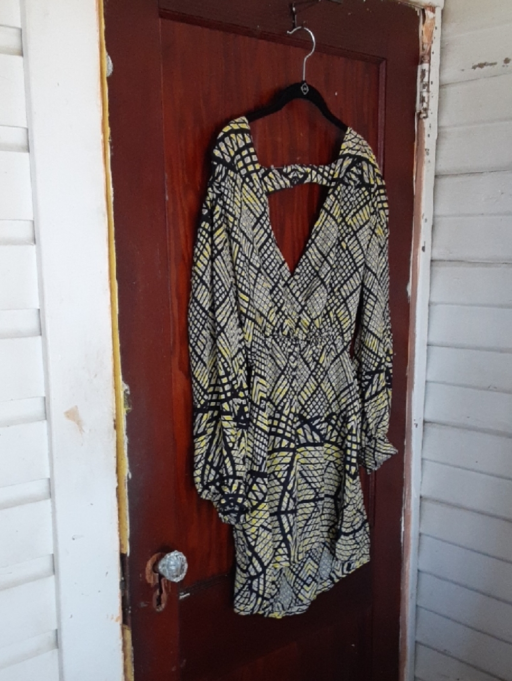 Parker Black & Yellow Geometric V-Neck Mini Dress